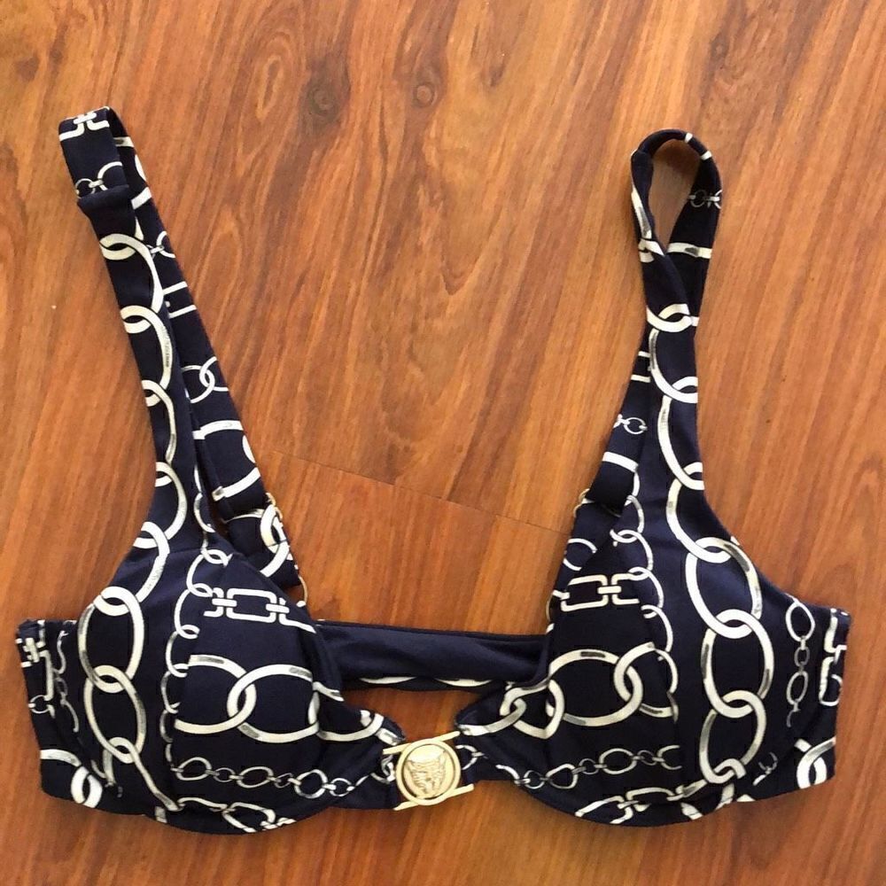 River island Navy and white chain print bathing suit top small busted size 8